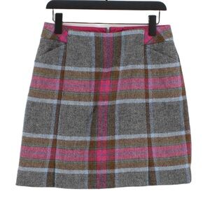 BODEN Y2K Plaid Tweed Pink Gray Wool Preppy Mini Skirt 12